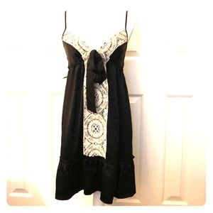 Black Silk Dress with Lace Detail